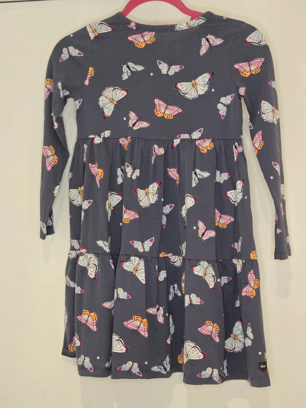 Girls' Navy Butterfly Print Long-Sleeve Dress, Size 10